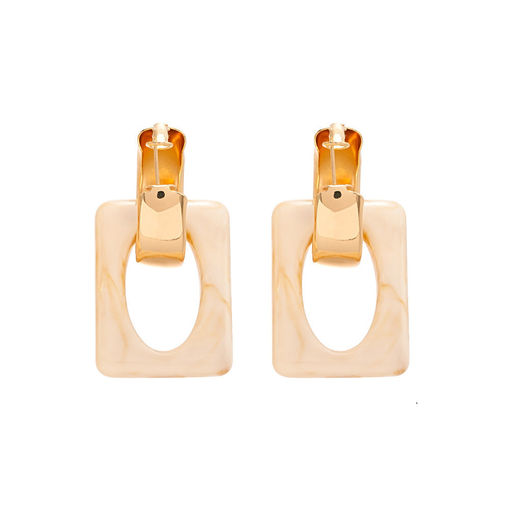 European And American Resin Square Geometric Silver Pin Ear Ring Earrings Fashion