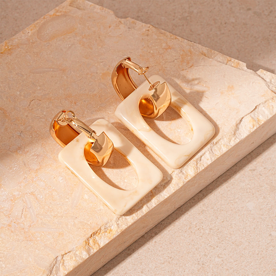 European And American Resin Square Geometric Silver Pin Ear Ring Earrings Fashion